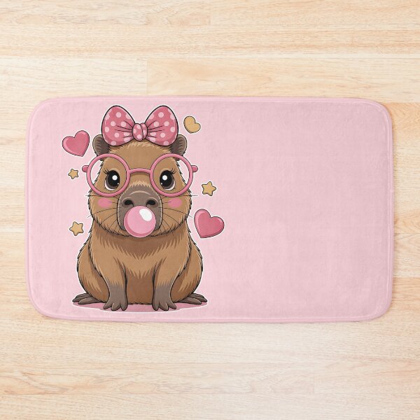 Item preview, Adorable Brown Rodent with Pink Glasses, Polka Dot Bow, Bubblegum, Hearts and Stars on Pink Background Vector Art  designed and sold by zozo-shop.