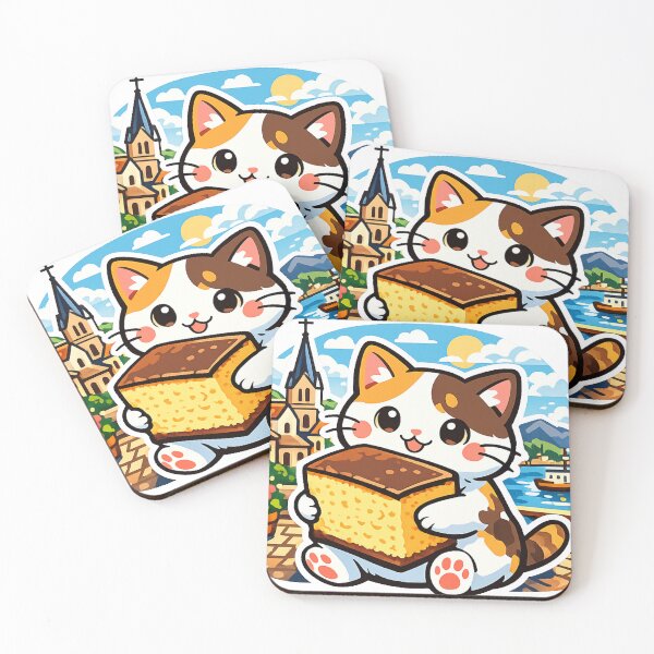 Item preview, Nagasaki Castella Cat Sticker – Kawaii Japan Travel Cat with Harbor & Church Illustration designed and sold by kawaii animal store (in Japan).