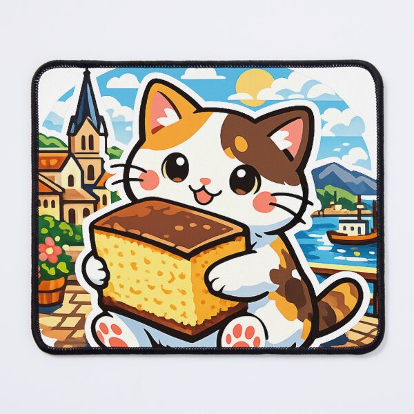 Item preview, Nagasaki Castella Cat Sticker – Kawaii Japan Travel Cat with Harbor & Church Illustration designed and sold by kawaii animal store (in Japan).