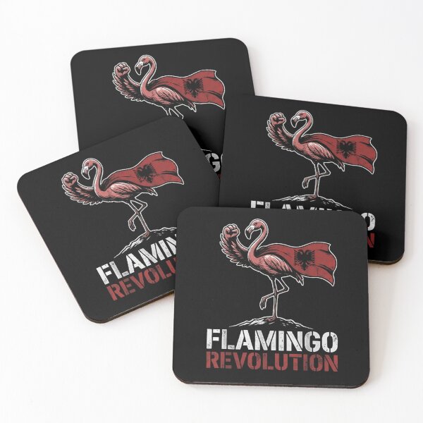 Item preview, Flamingo Revolution Patriotic Albania Flag Power Fist Cool Bird Resistance Tee Design designed and sold by Serene woods.