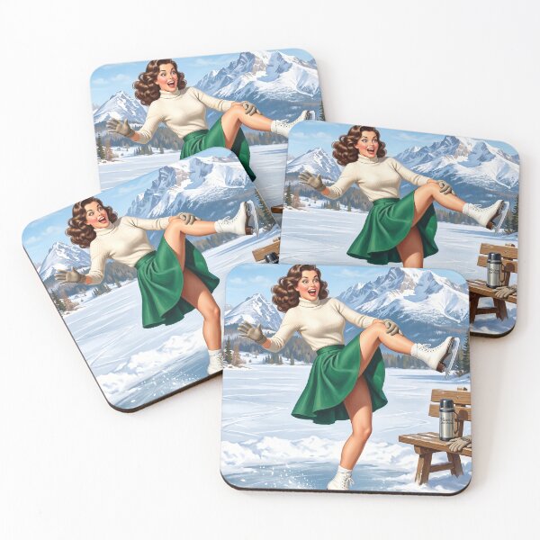 Item preview, Vintage Pinup Girl Ice Skating Winter Landscape designed and sold by Vincent-68.
