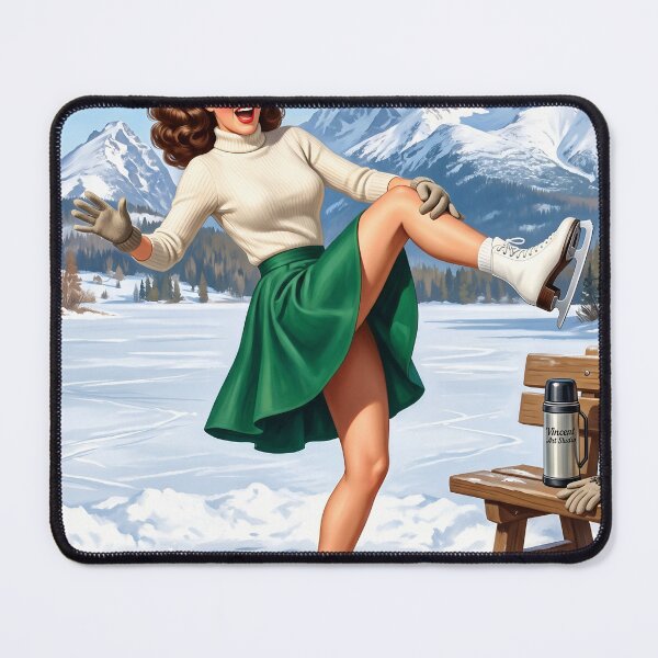 Item preview, Vintage Pinup Girl Ice Skating Winter Landscape designed and sold by Vincent-68.
