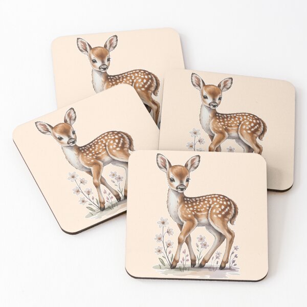 Item preview, Adorable Spotted Fawn Standing in Wildflowers Whimsical Hand-Drawn Watercolor Baby Deer designed and sold by zozo-shop.