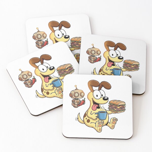 Item preview, Funny Space Dog Cartoon With Coffee Sandwich Rockets And Cute Robots designed and sold by Charonde.