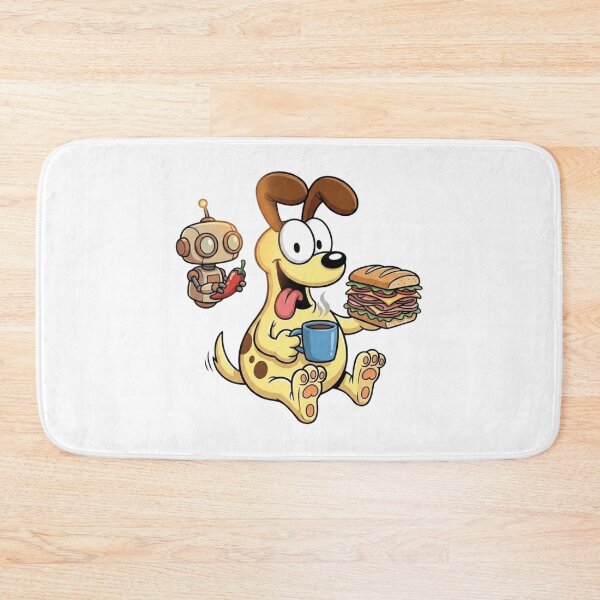 Item preview, Funny Space Dog Cartoon With Coffee Sandwich Rockets And Cute Robots designed and sold by Charonde.