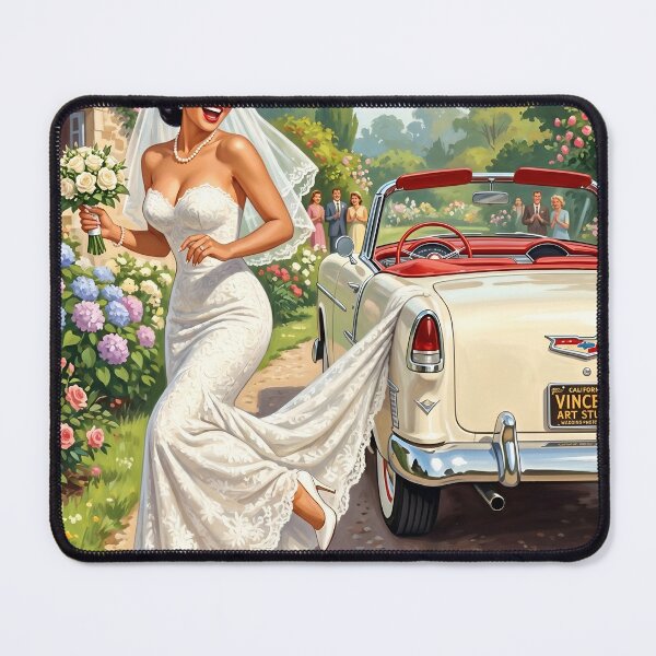 Item preview, Vintage Wedding Pin-up Bride with Classic Car Art designed and sold by Vincent-68.