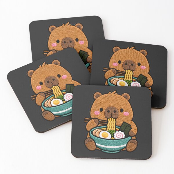 Item preview, Kawaii Capybara Eating Ramen - Cute Capybara Embroidery Patch designed and sold by ColorSplash123.