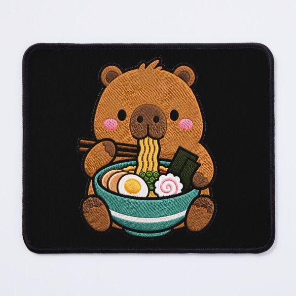 Item preview, Kawaii Capybara Eating Ramen - Cute Capybara Embroidery Patch designed and sold by ColorSplash123.