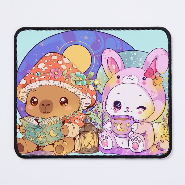 Item preview, Cozy capybara and bunny mystic art - kawaii besties cartoon designed and sold by StudioPeachPop.