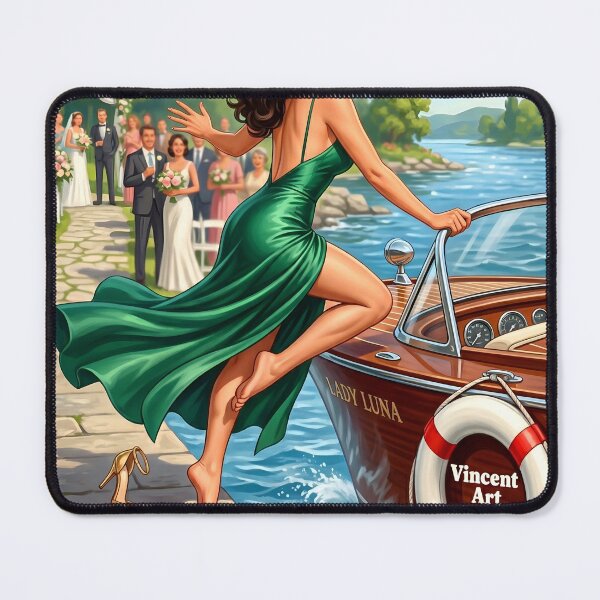 Item preview, Vintage Pinup Bride Boarding Speedboat Art Print designed and sold by Vincent-68.