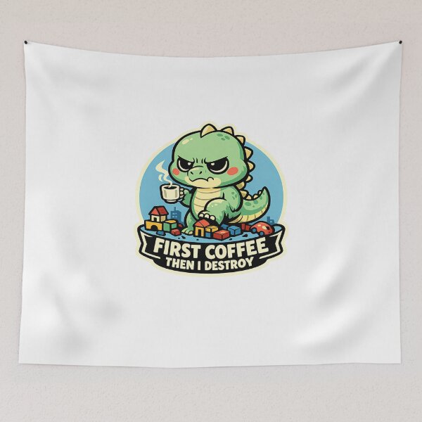 Item preview, Funny Alligator First Coffee Then I Destroy Pastel Sticker designed and sold by MIROUZ2000.