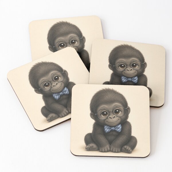 Item preview, Cute Baby Gorilla with Glasses and Bow Tie | Kawaii Nerd Monkey Illustration designed and sold by GraceInNatureCo.
