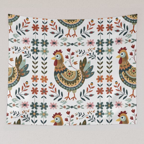 Item preview, Scandinavian Folk Art, Floral Chicken designed and sold by xiao xuans.