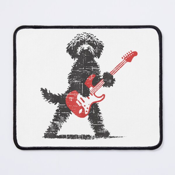 Item preview, Distressed Rock Star Dog Playing Electric Guitar Silhouette Red Instrument Art designed and sold by LizzyKeiko.