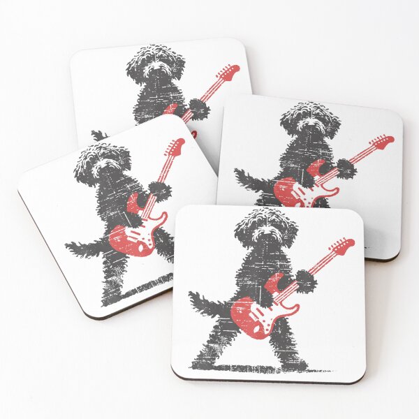 Item preview, Distressed Rock Star Dog Playing Electric Guitar Silhouette Red Instrument Art designed and sold by LizzyKeiko.