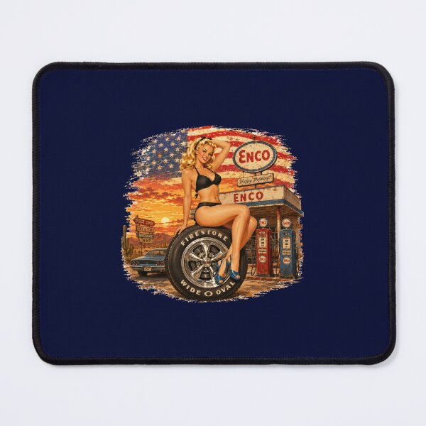 Item preview, Vintage Pin-Up at the Gas Station – Retro Tire & Americana Design designed and sold by VERYOLDROAD BY AXTON BROWNING .