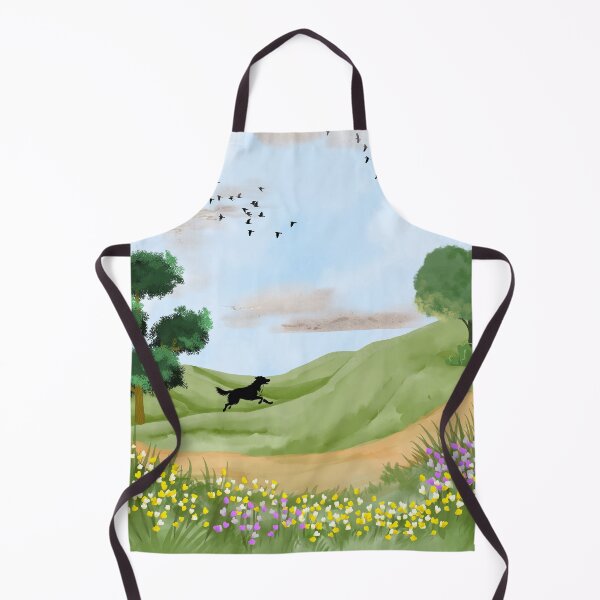 Item preview, Running Black Dog in Spring Meadow – Watercolor Countryside Landscape designed and sold by UllassaStore.