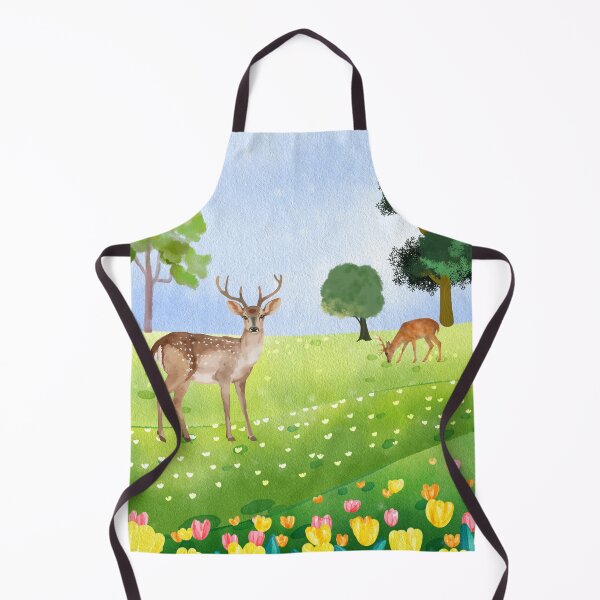 Item preview, Deer in Tulip Meadow – Watercolor Woodland Spring Landscape designed and sold by UllassaStore.