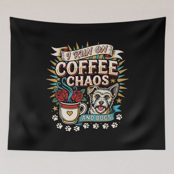 Item preview, I Run On Coffee, Chaos And Dogs Retro Dog Lover Coffee Humor designed and sold by Redgiant87x.