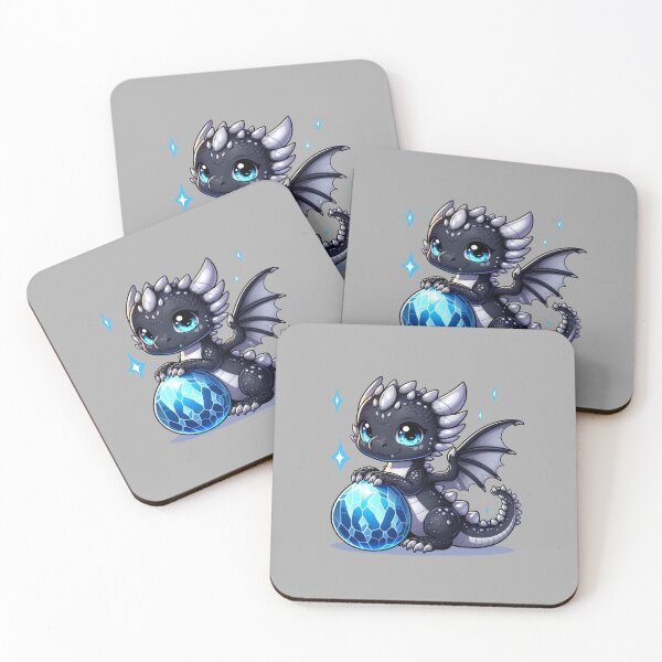 Item preview, Cute Black Baby Dragon with Blue Crystal Egg designed and sold by NerdiPop.