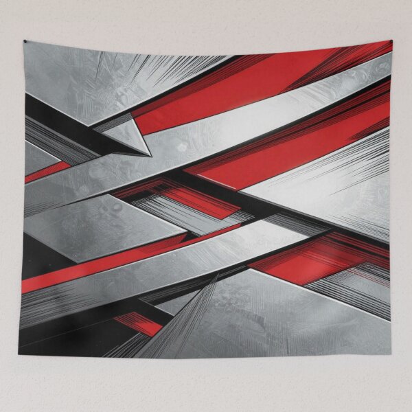 Item preview, Abstract Geometric Metal Art with Red Silver Angles and Dynamic Modern Motion Design designed and sold by FotoworldEdel.