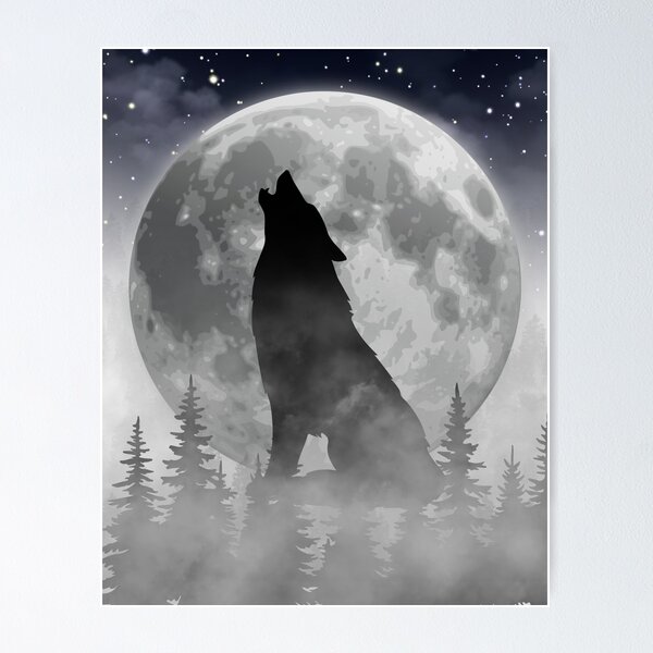 Item preview, Howling Wolf Silhouette – Full Moon Night Sky & Misty Forest designed and sold by UllassaStore.