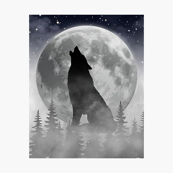 Item preview, Howling Wolf Silhouette – Full Moon Night Sky & Misty Forest designed and sold by UllassaStore.