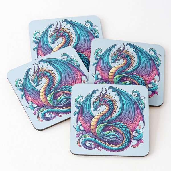 Item preview, Azure Fantasy Dragon with Rainbow Wings designed and sold by NerdiPop.