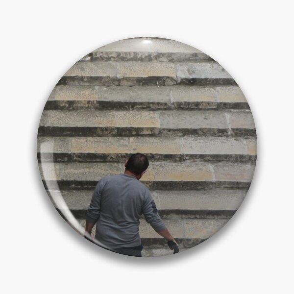 Item preview, Worker Man Carrying Plastic Jug Up Old Stone Steps Back View designed and sold by Nmallia.