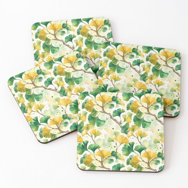 Item preview, Ginkgo Watercolor Seamless Pattern – Emerald & Gold Botanical Flow designed and sold by Jandedan.