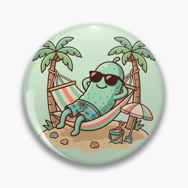 Item preview, Cute Summer Pickle Relaxing In Hammock Funny Pickle Lover Beach Vacation Kawaii Cartoon Gift designed and sold by Basma Designs | Funny Shirts, Stickers & Mugs.