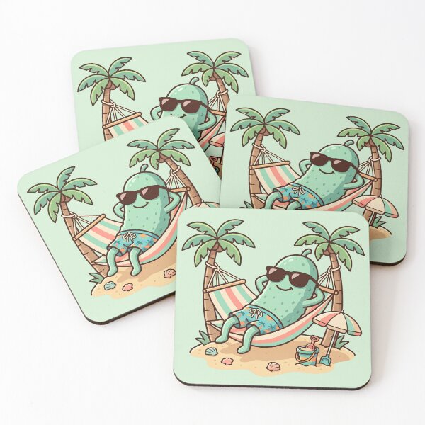 Item preview, Cute Summer Pickle Relaxing In Hammock Funny Pickle Lover Beach Vacation Kawaii Cartoon Gift designed and sold by Basma Designs | Retro, Kawaii Shirts & Stickers.