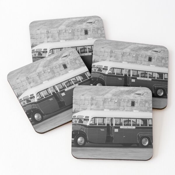 Item preview, Vintage Maltese Bus Parked By Historic Stone Wall in Valletta - Classic Retro Coach and Nostalgic Transport Scene designed and sold by Nmallia.