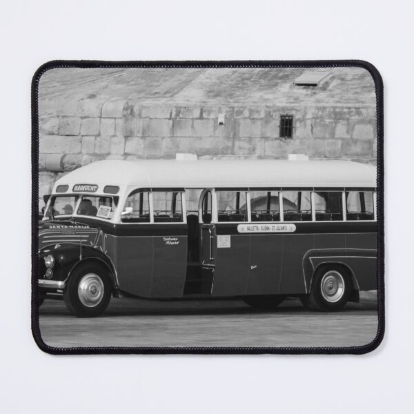 Item preview, Vintage Maltese Bus Parked By Historic Stone Wall in Valletta - Classic Retro Coach and Nostalgic Transport Scene designed and sold by Nmallia.