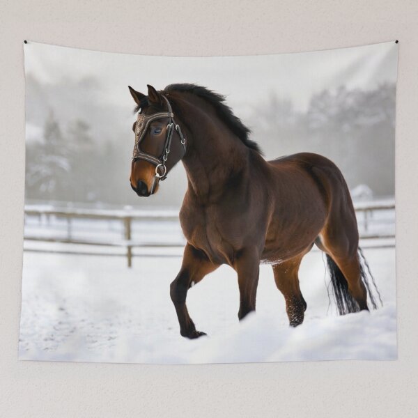 Item preview, Ornate Bridle Horse in Snowy Paddock designed and sold by IntelliMindDesigns.