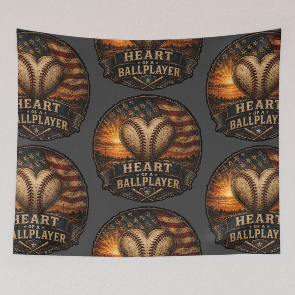 Item preview, Heart of a Ballplayer – Patriotic Baseball Heart Art designed and sold by RajkaLunari.