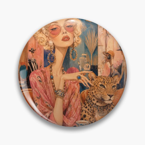 Item preview, Retro Diva at the Café with Leopard Print - 1950s Glamour, Modern Art, Elegance designed and sold by Natalia-Vlad.
