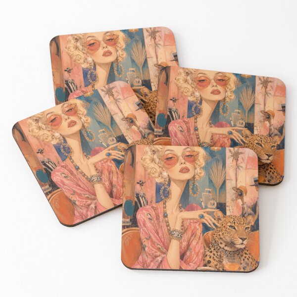 Item preview, Retro Diva at the Café with Leopard Print - 1950s Glamour, Modern Art, Elegance designed and sold by Natalia-Vlad.