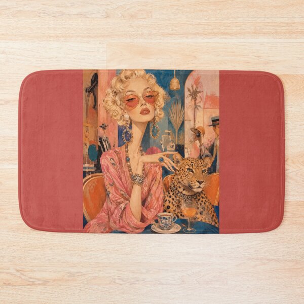 Item preview, Retro Diva at the Café with Leopard Print - 1950s Glamour, Modern Art, Elegance designed and sold by Natalia-Vlad.