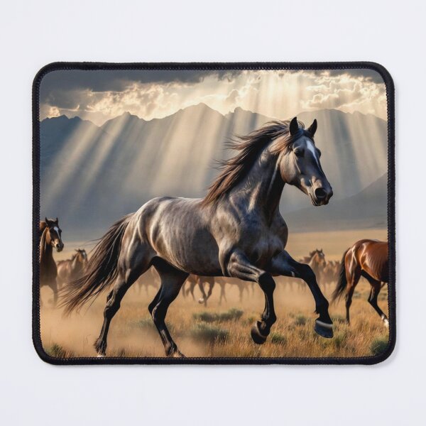 Item preview, Gray Horse Running with Herd at Sunset designed and sold by IntelliMindDesigns.