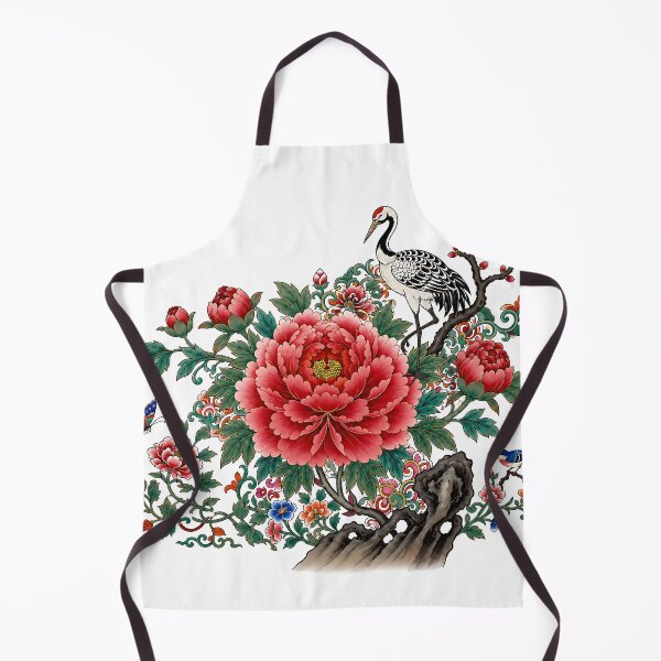 Item preview, Red Peonies on a Scholar’s Rock with Mincho Crane | Korean Minhwa Folk Art designed and sold by K-Tradition.