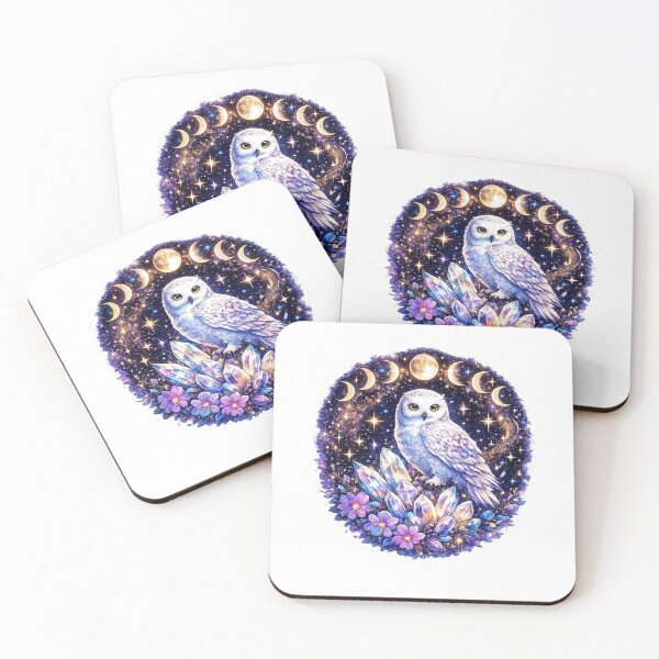 Item preview, Mystical Snowy Owl Crystal Moon Phases Sticker | Celestial Fantasy Art designed and sold by LandlordsIndia.