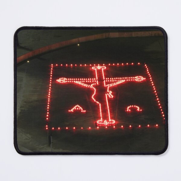 Item preview, Red Candle Crucifix Installation On Pavement At Night — Memorial Vigil Light Display designed and sold by Nmallia.