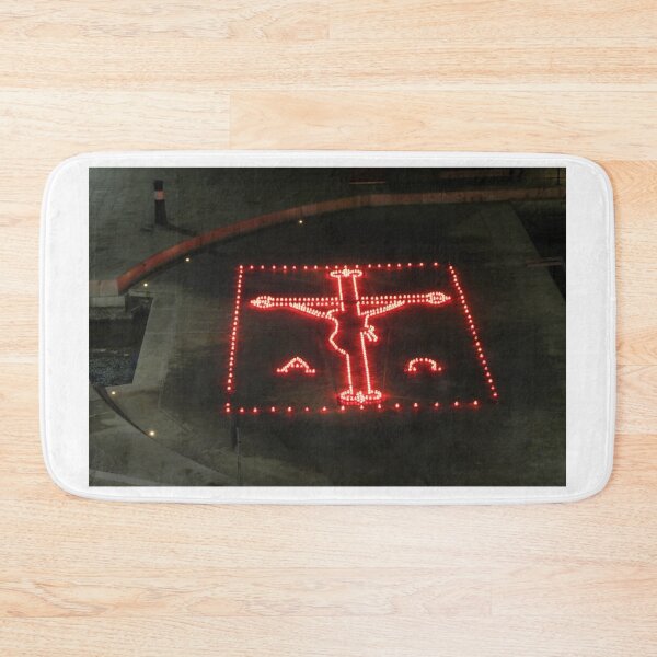 Item preview, Red Candle Crucifix Installation On Pavement At Night — Memorial Vigil Light Display designed and sold by Nmallia.