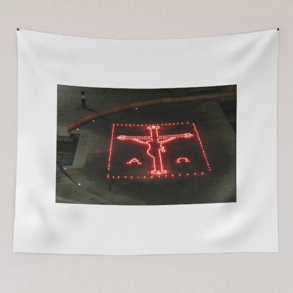 Item preview, Red Candle Crucifix Installation On Pavement At Night — Memorial Vigil Light Display designed and sold by Nmallia.