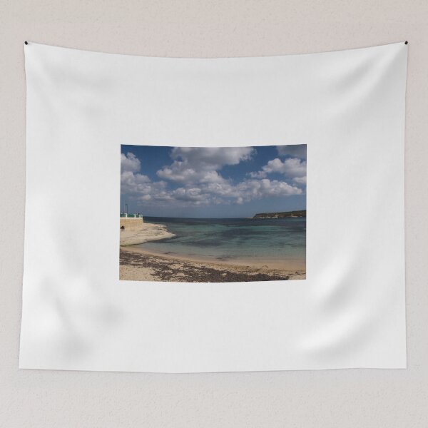 Item preview, Turquoise Sea and Sandy Beach With Cloudy Sky Over a Quiet Coastal Promenade designed and sold by Nmallia.