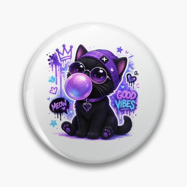 Item preview, Good Vibes Black Cat | Kawaii Bubble Gum Cat | Trendy Neon Streetwear Cartoon Design designed and sold by AstraDrip Studio.