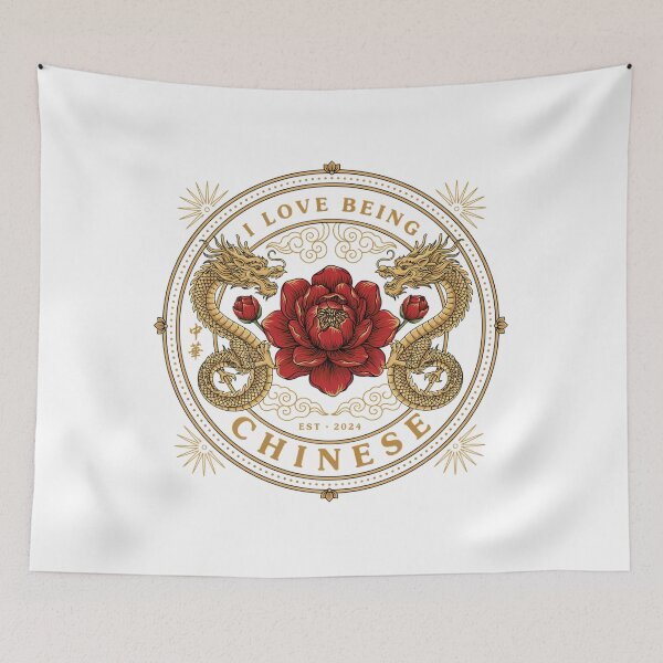 Item preview, I Love Being Chinese – Golden Dragon and Peony Chinese Heritage Emblem designed and sold by ArcticFoxStudio.