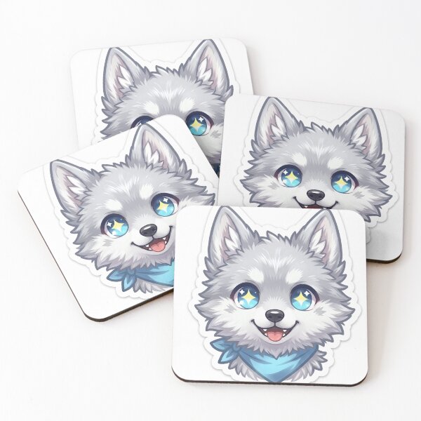 Item preview, Luna Chibi Face Sticker Kawaii Silver Wolf Pup Blue Eyes Crescent Moon Cute Anime Sticker Gift designed and sold by NeoTigLuna.