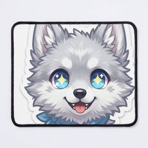Item preview, Luna Chibi Face Sticker Kawaii Silver Wolf Pup Blue Eyes Crescent Moon Cute Anime Sticker Gift designed and sold by NeoTigLuna.